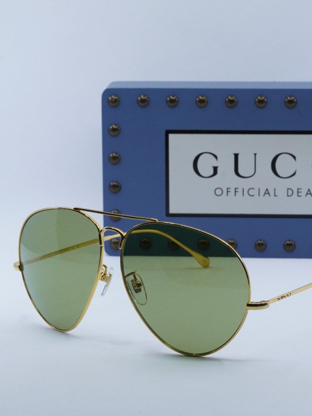 Gucci GG1481S 001 Aviator Sunglasses - Gold / Green